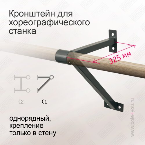 Хореографический станок однорядный (настенное крепление) - комплект на 1,5 м. фото 3